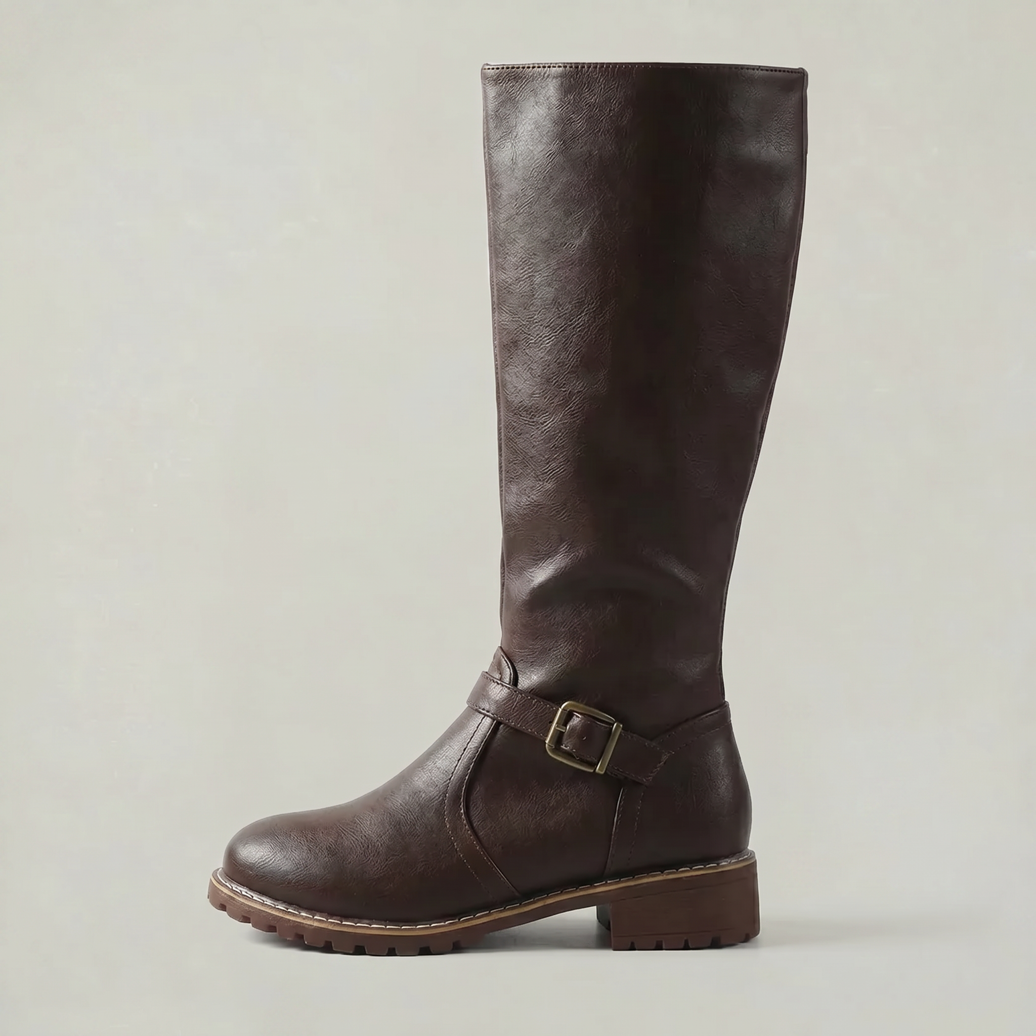 Women's Buckle Strap Leather Boots