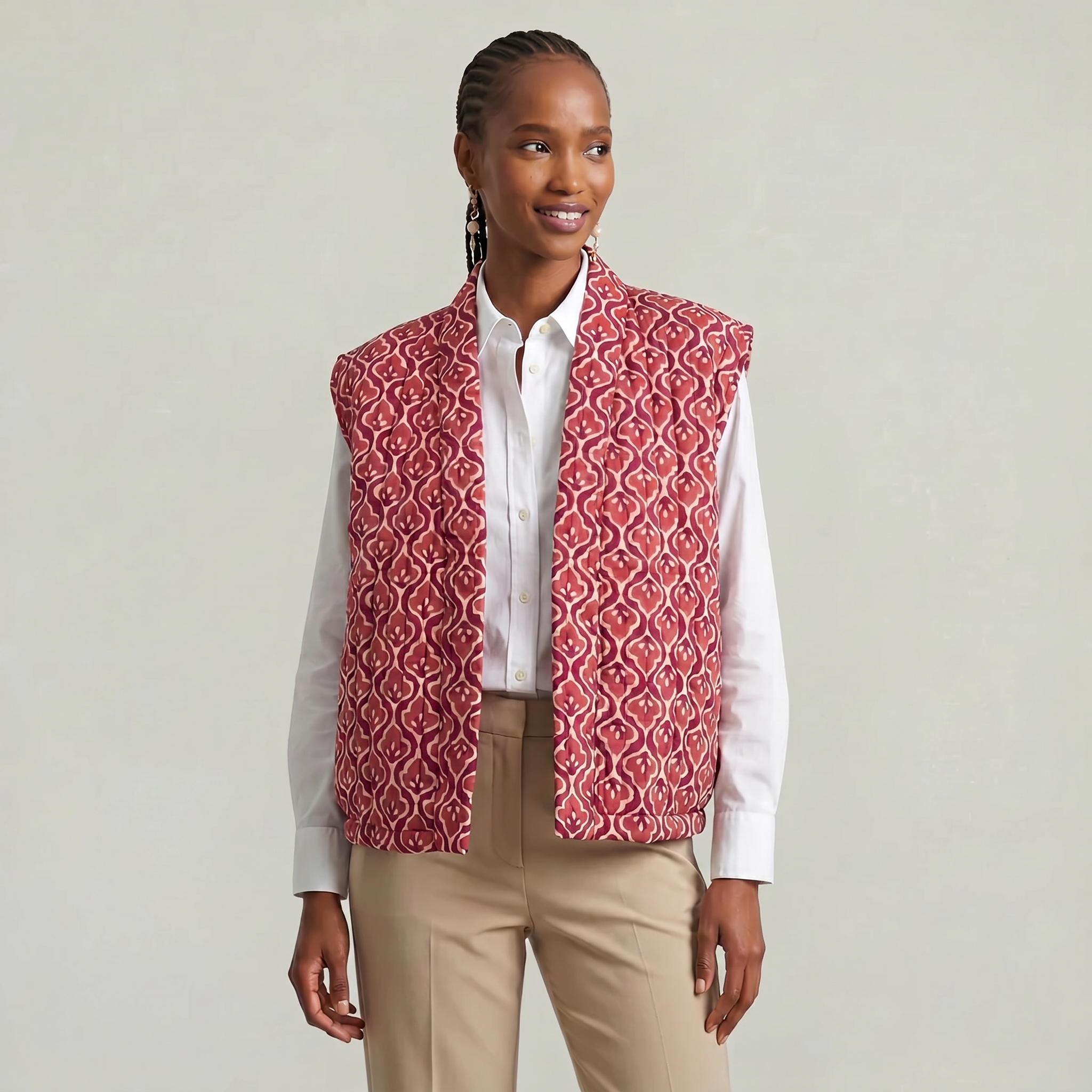 Women’s Quilted Floral Vest - Open Front Relaxed Fit