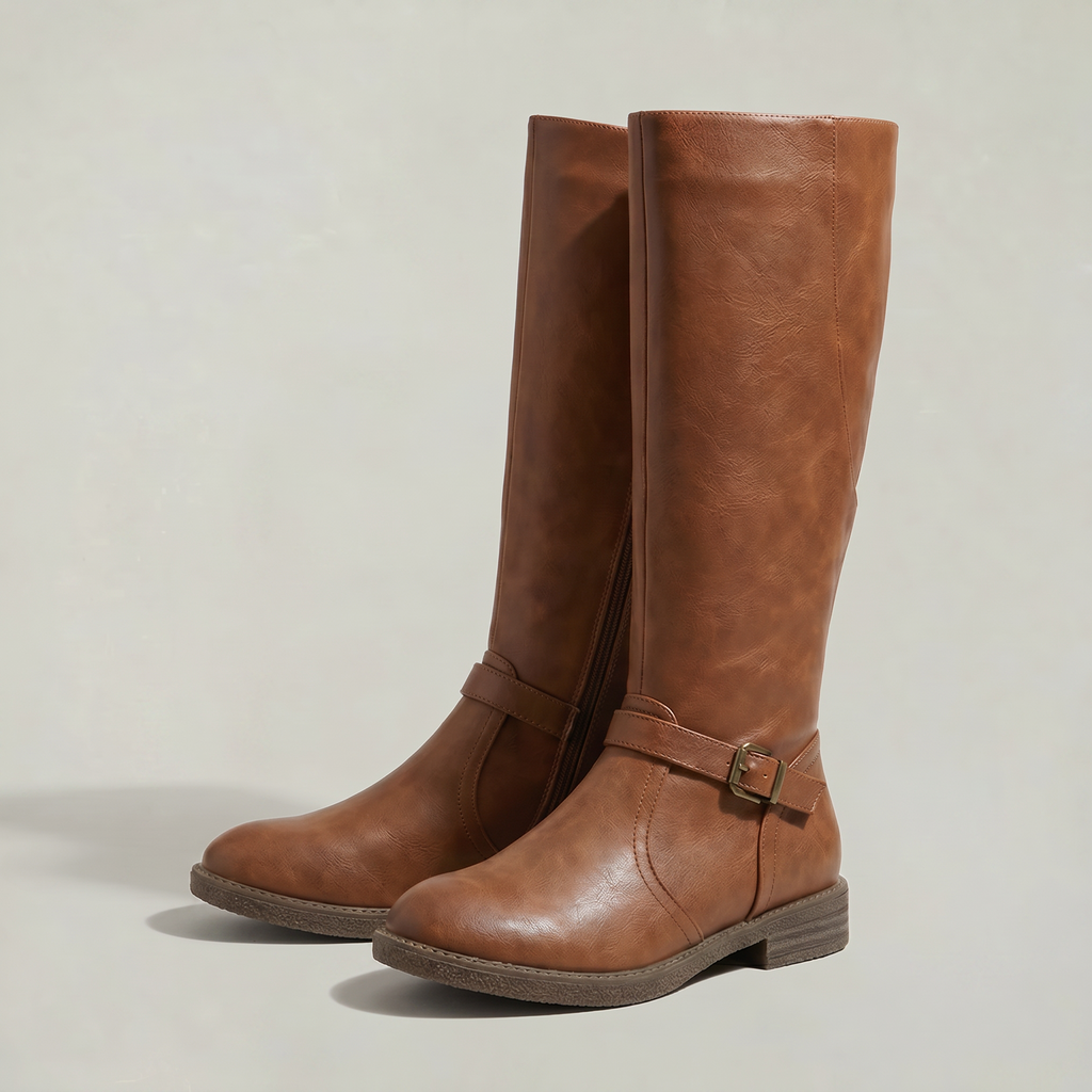 Women's Buckle Strap Leather Boots
