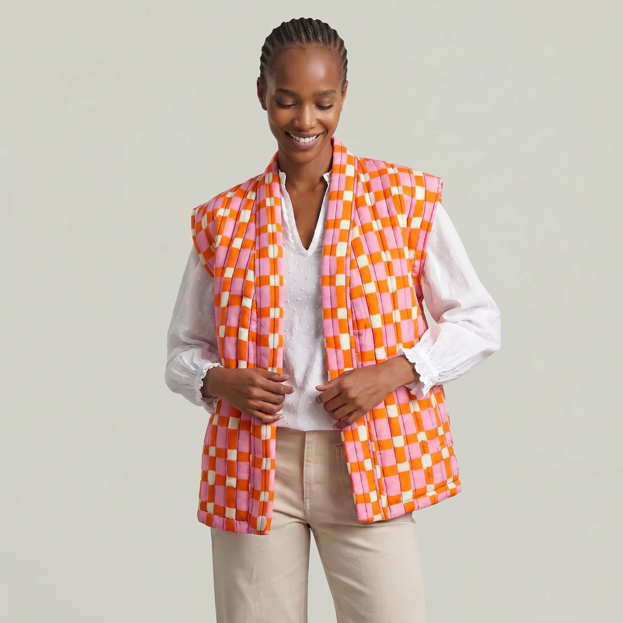 Women’s Quilted Floral Vest - Open Front Relaxed Fit
