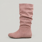 Women’s Mid-Calf Flat Boots - Pull-On Round Toe Flat Heel Fit