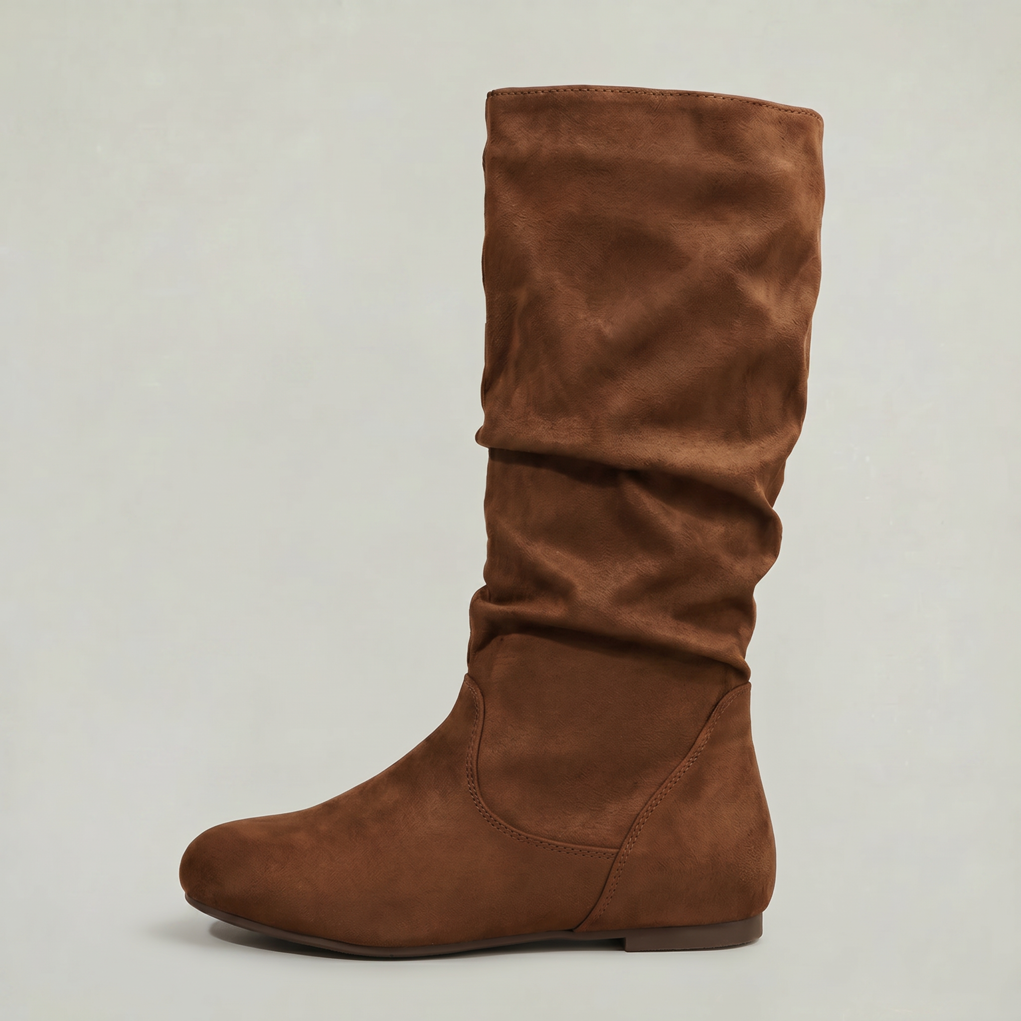 Women’s Mid-Calf Flat Boots - Pull-On Round Toe Flat Heel Fit
