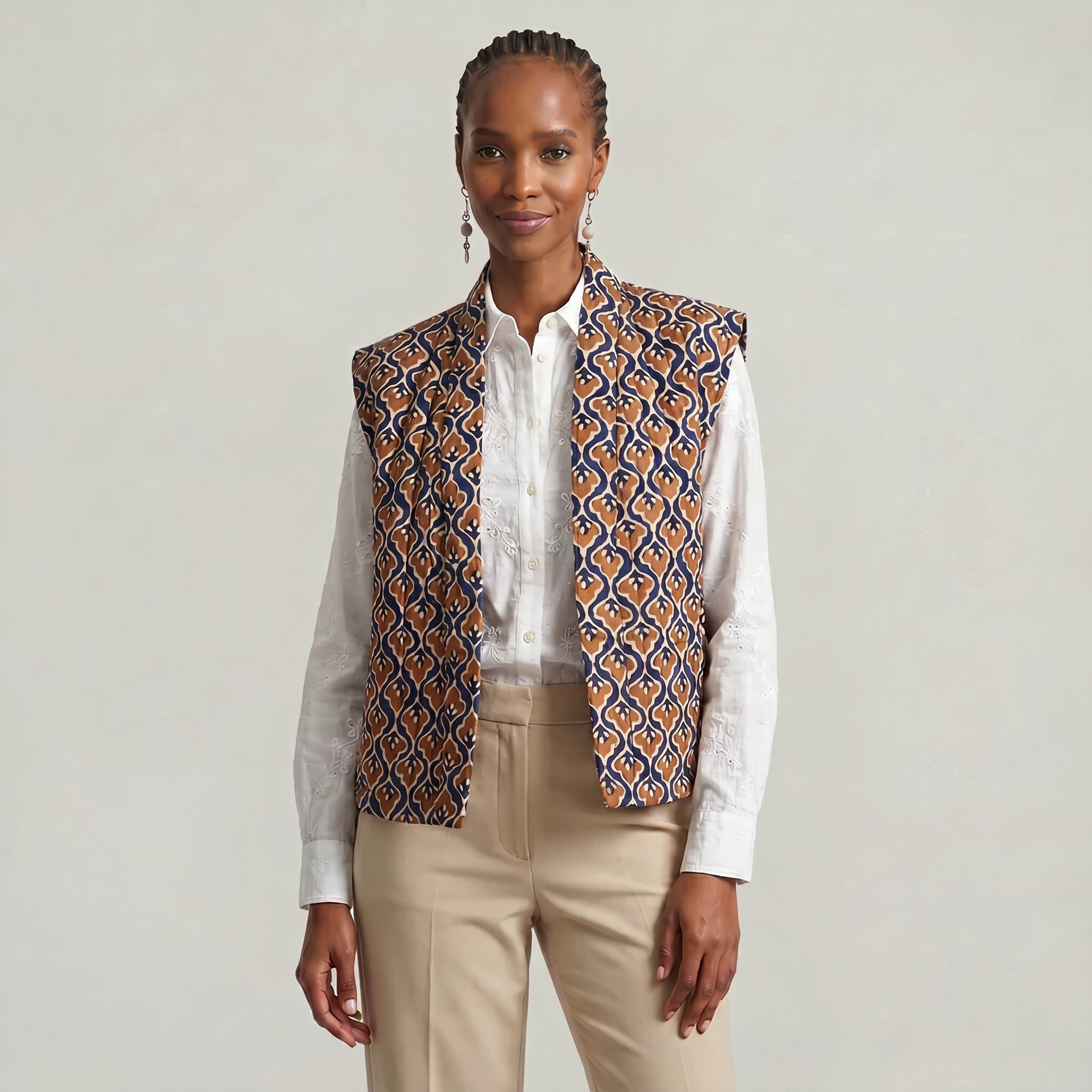 Women’s Quilted Floral Vest - Open Front Relaxed Fit