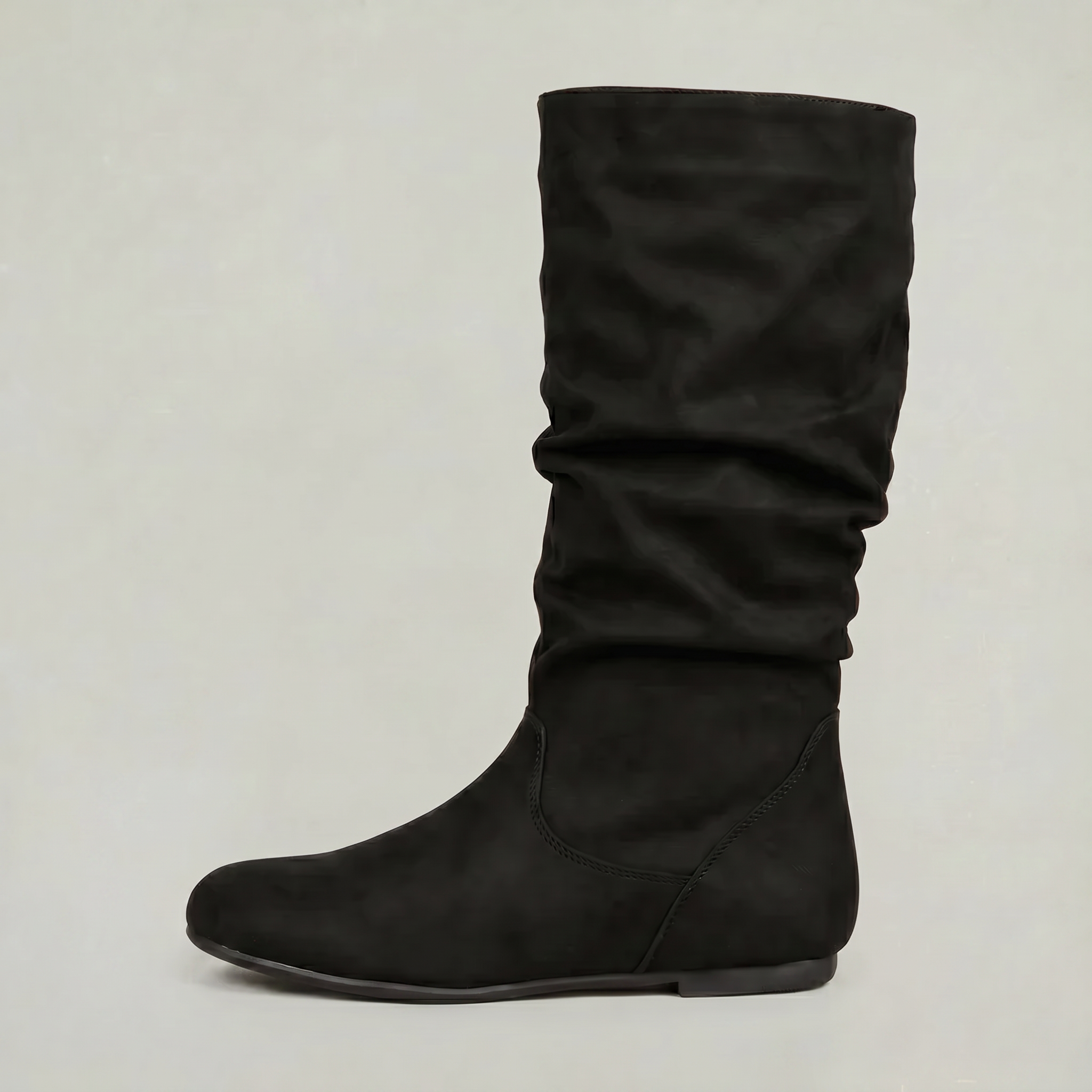 Women’s Mid-Calf Flat Boots - Pull-On Round Toe Flat Heel Fit