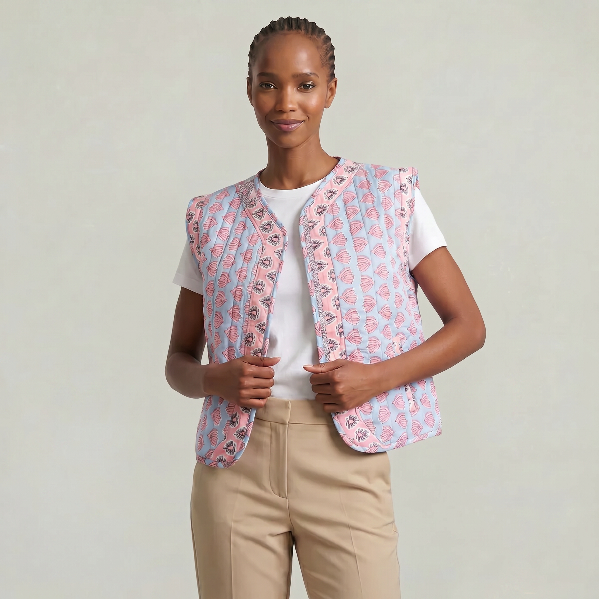 Women’s Quilted Floral Vest - Open Front Relaxed Fit
