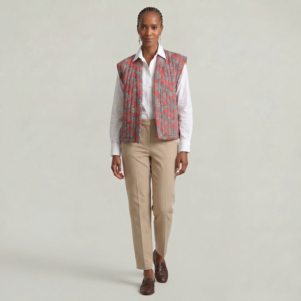 Women’s Quilted Floral Vest - Open Front Relaxed Fit