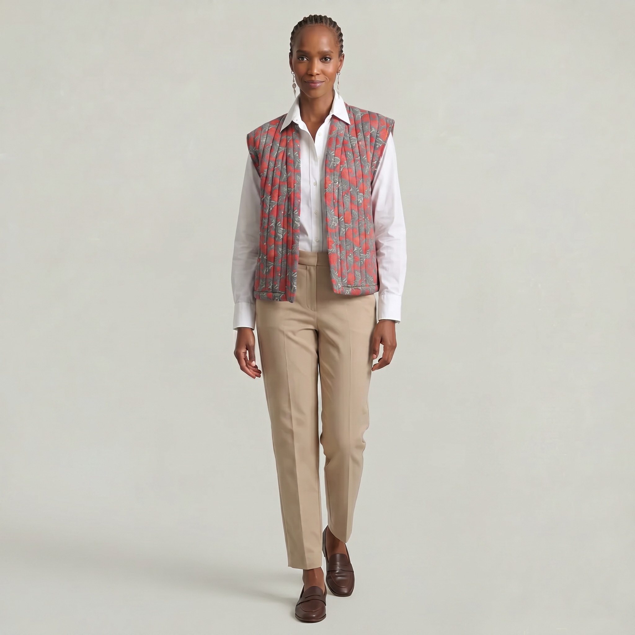 Women’s Quilted Floral Vest - Open Front Relaxed Fit
