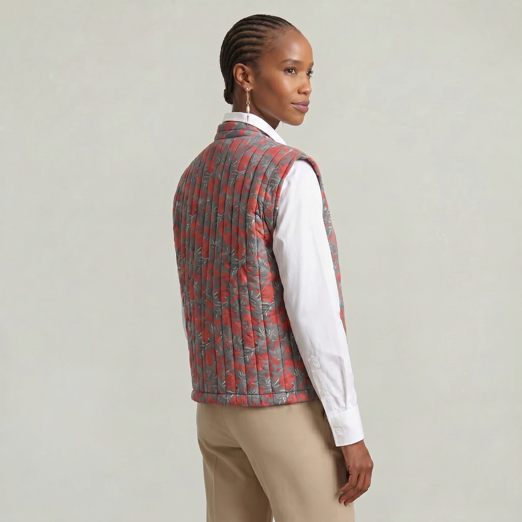 Women’s Quilted Floral Vest - Open Front Relaxed Fit