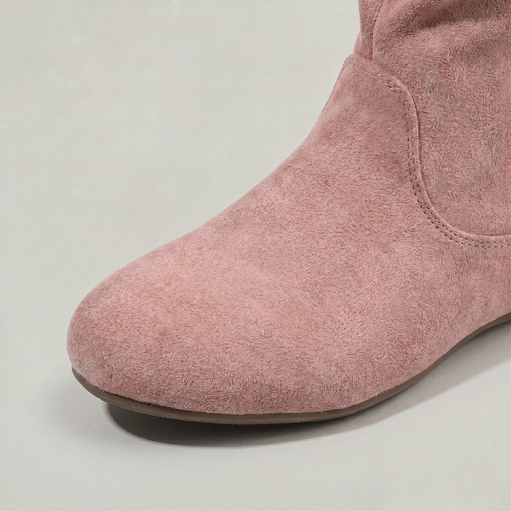 Women’s Mid-Calf Flat Boots - Pull-On Round Toe Flat Heel Fit