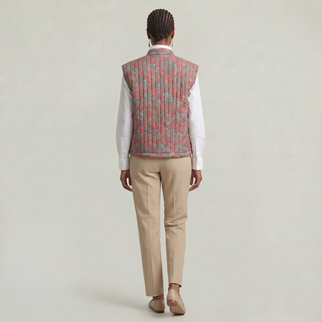 Women’s Quilted Floral Vest - Open Front Relaxed Fit