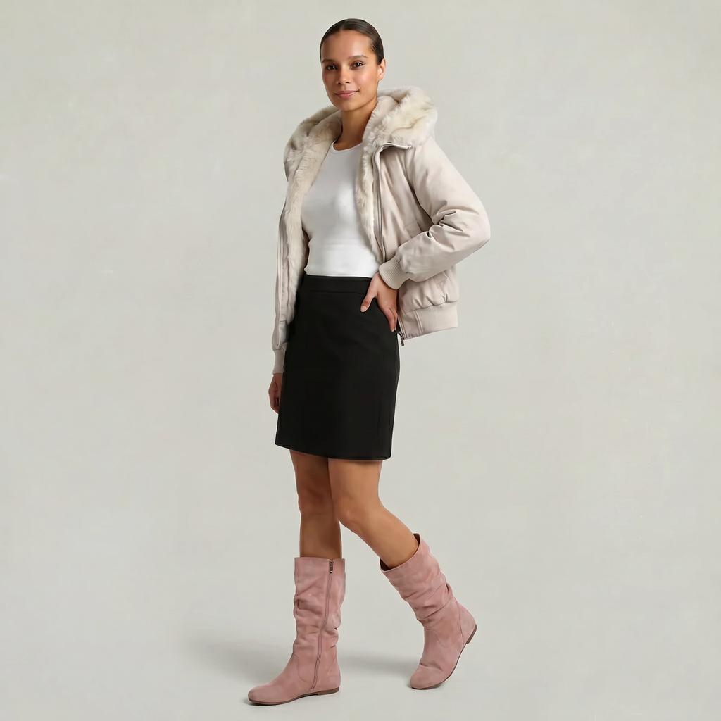 Women’s Mid-Calf Flat Boots - Pull-On Round Toe Flat Heel Fit