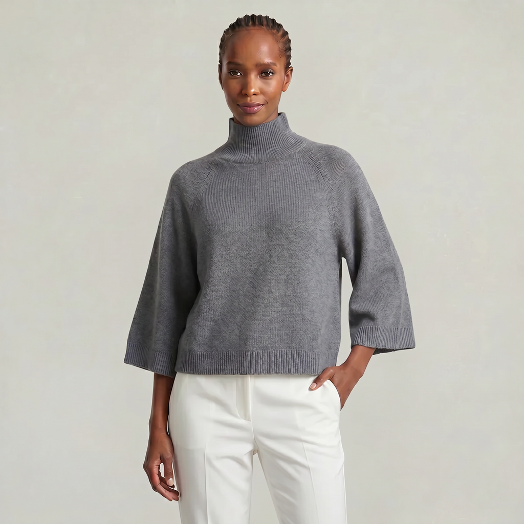 Women’s Turtleneck Sweater - Flared Sleeve Loose Fit Pullover