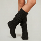 Women’s Mid-Calf Flat Boots - Pull-On Round Toe Flat Heel Fit