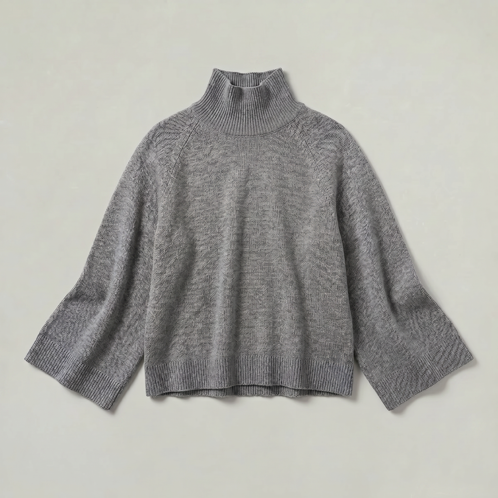 Women’s Turtleneck Sweater - Flared Sleeve Loose Fit Pullover