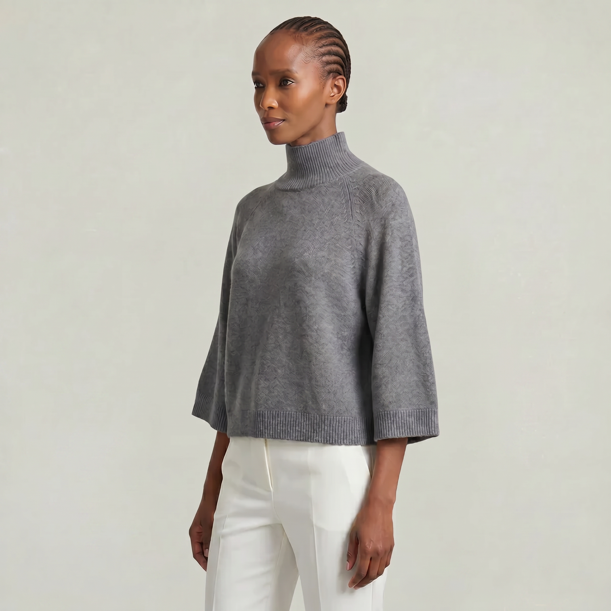 Women’s Turtleneck Sweater - Flared Sleeve Loose Fit Pullover
