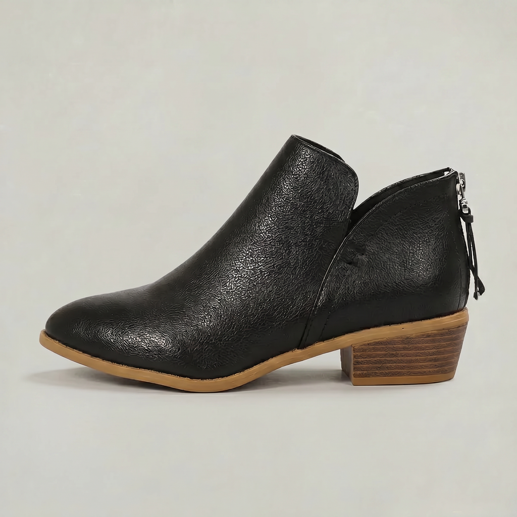 Women’s Pointed Toe Ankle Boots - Back Zip Chunky Heel Boots
