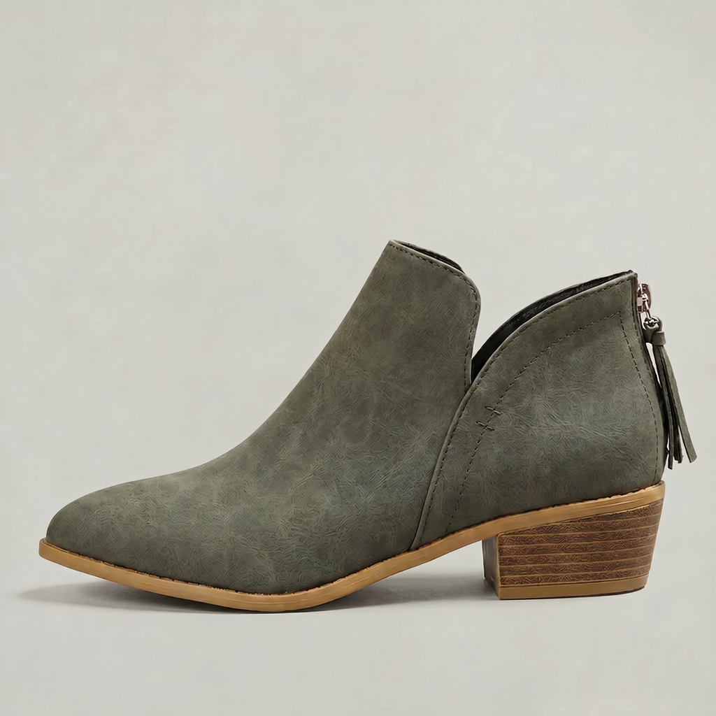 Women’s Pointed Toe Ankle Boots - Back Zip Chunky Heel Boots