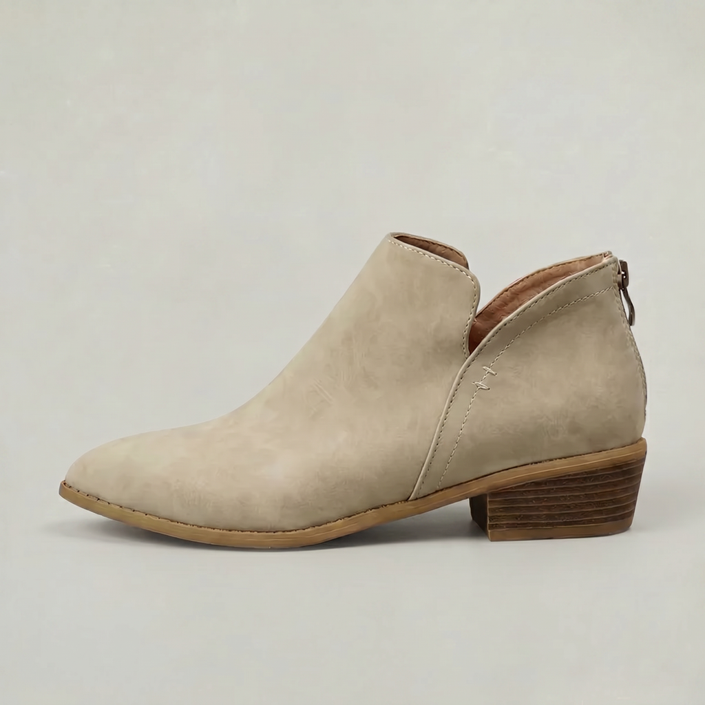 Women’s Pointed Toe Ankle Boots - Back Zip Chunky Heel Boots