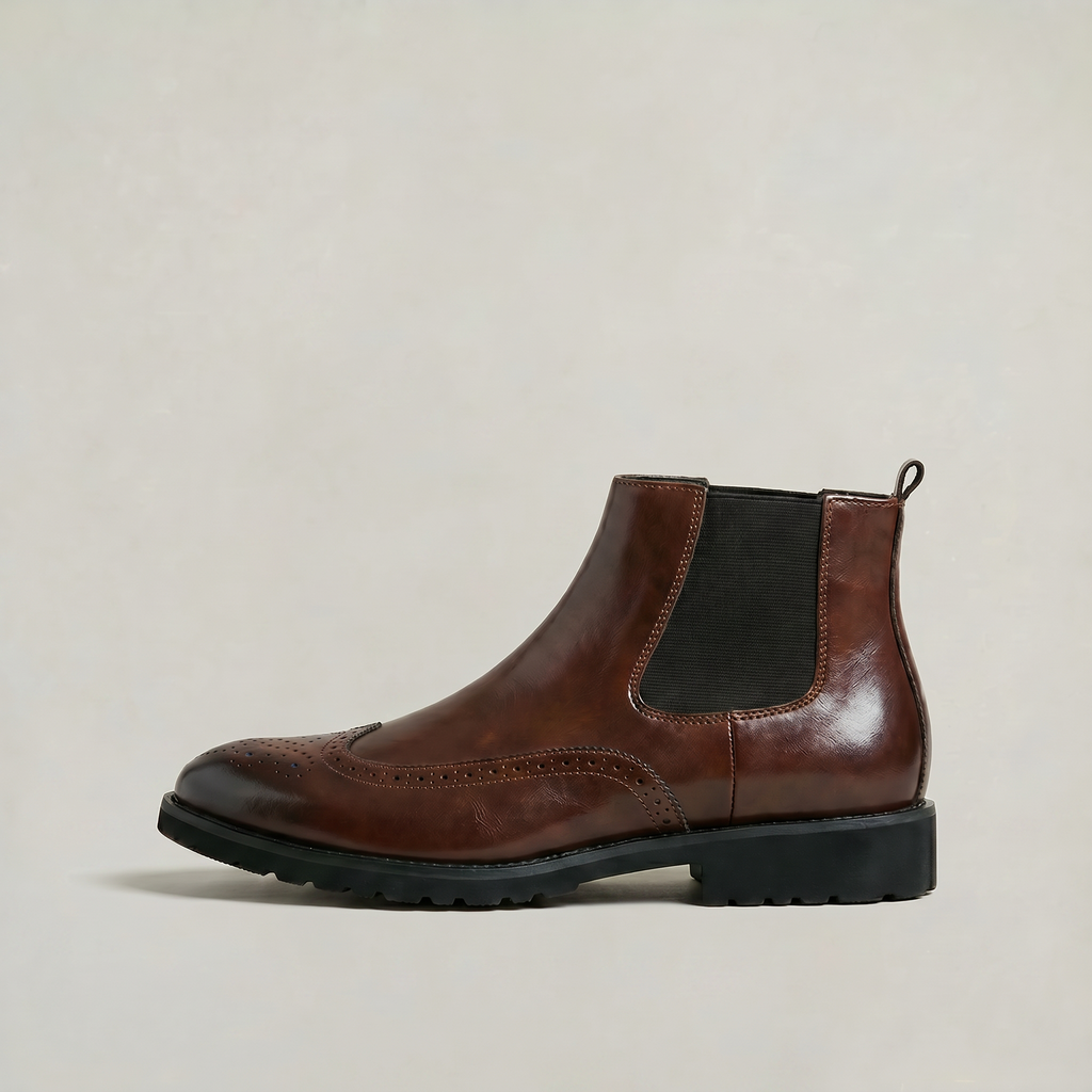 Men's Brogue Chelsea Boots - Wingtip Slip-On Ankle Boots Smart Casual Winter