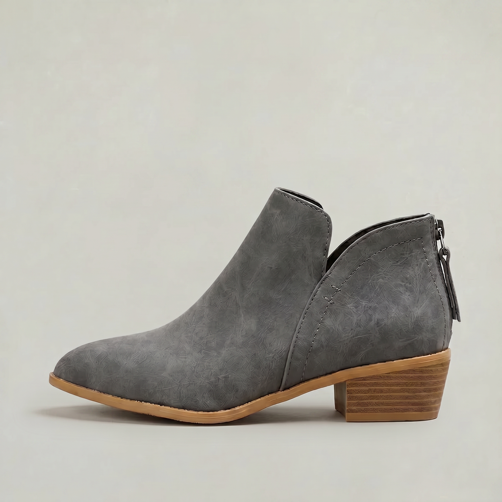 Women’s Pointed Toe Ankle Boots - Back Zip Chunky Heel Boots