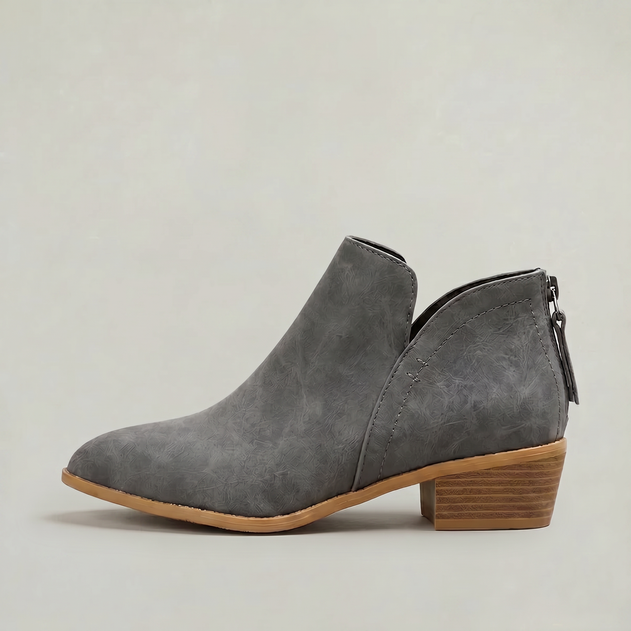 Women’s Pointed Toe Ankle Boots - Back Zip Chunky Heel Boots