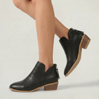Women’s Pointed Toe Ankle Boots - Back Zip Chunky Heel Boots