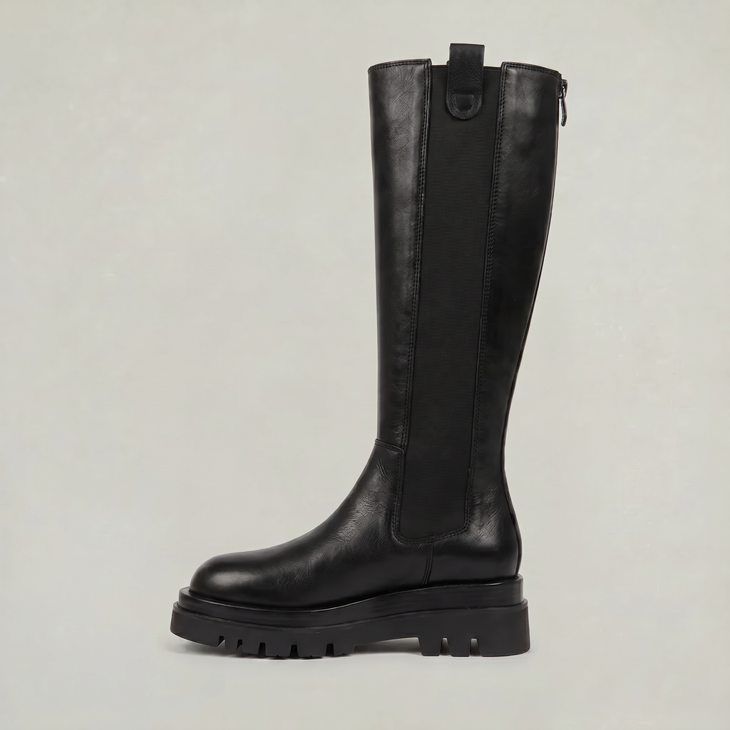 Women’s Knee High Boots - Back Zip Lug Sole Fit
