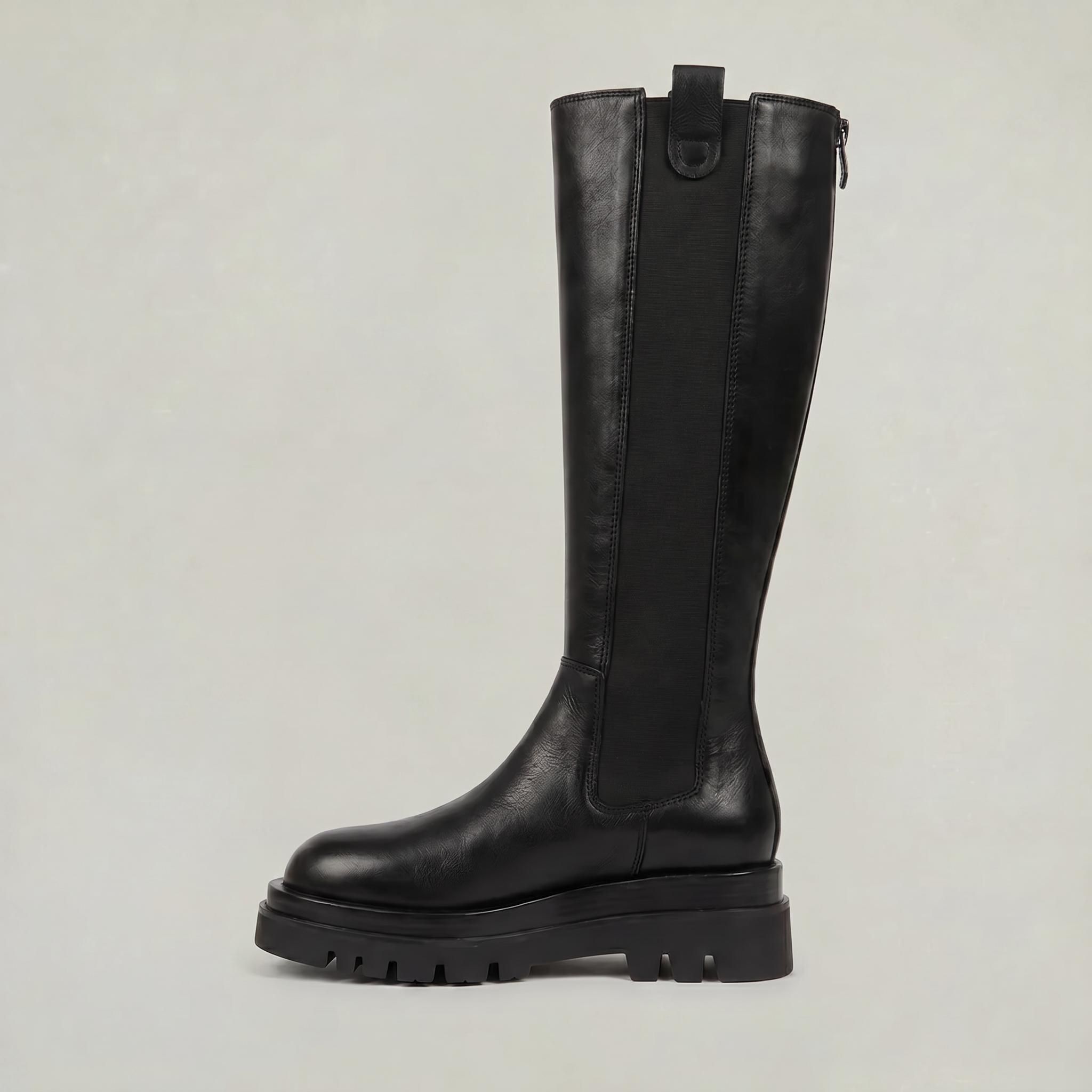 Women’s Knee High Boots - Back Zip Lug Sole Fit
