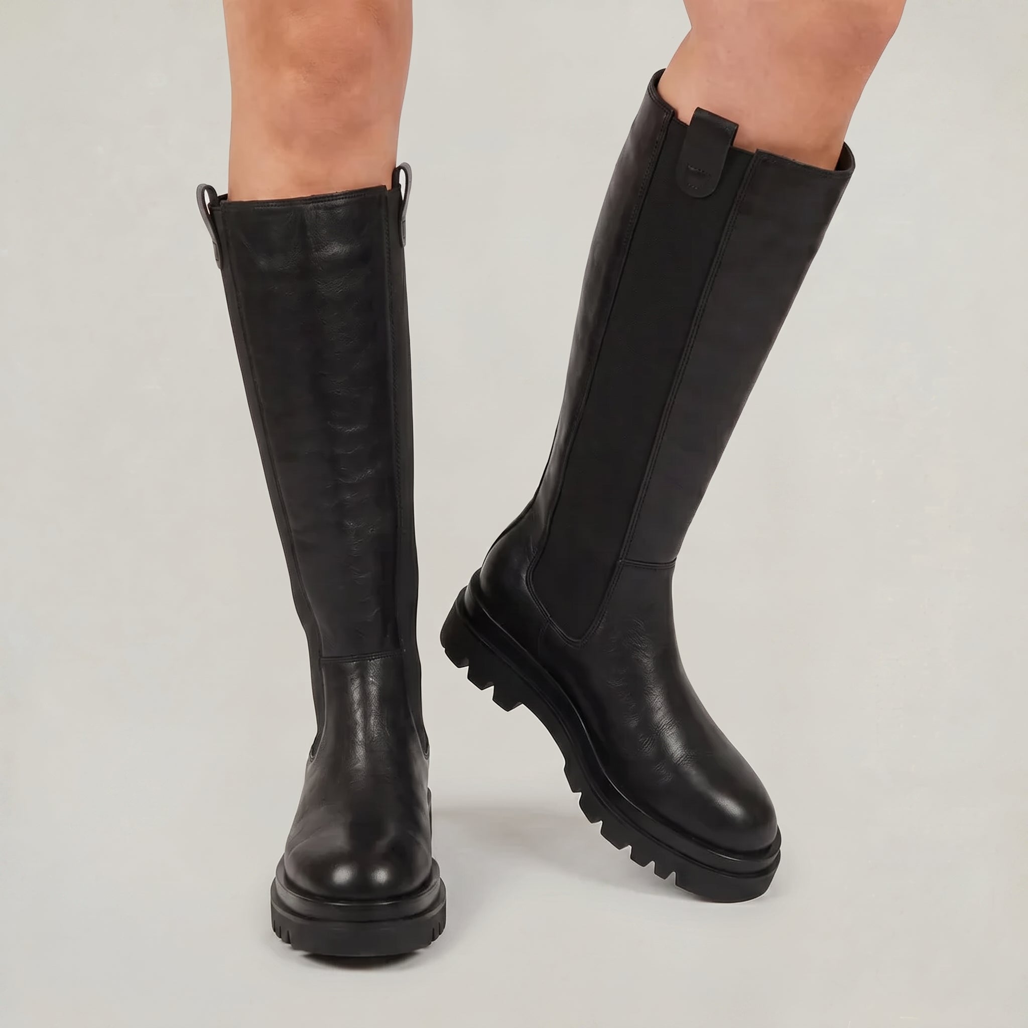 Women’s Knee High Boots - Back Zip Lug Sole Fit
