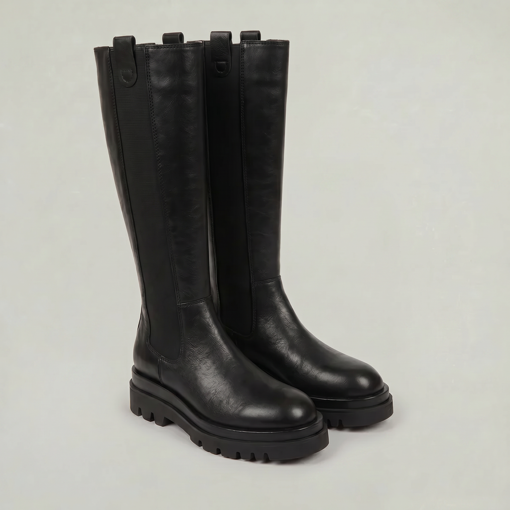 Women’s Knee High Boots - Back Zip Lug Sole Fit