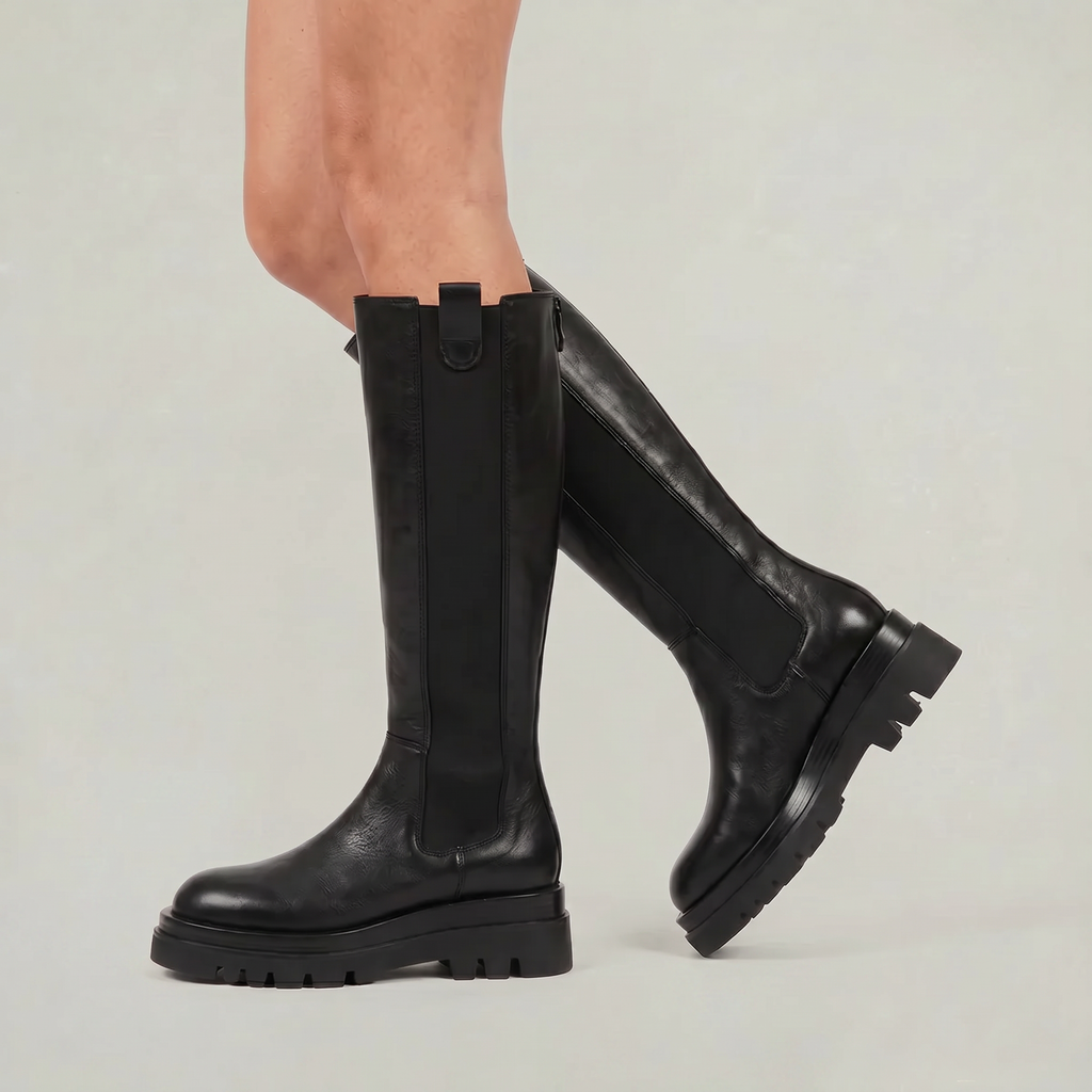 Women’s Knee High Boots - Back Zip Lug Sole Fit