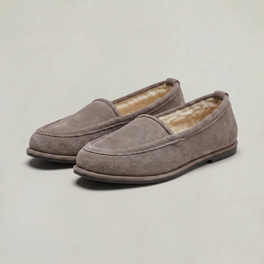 Women’s Suede Fur Lined Loafers - Slip On Winter Flats