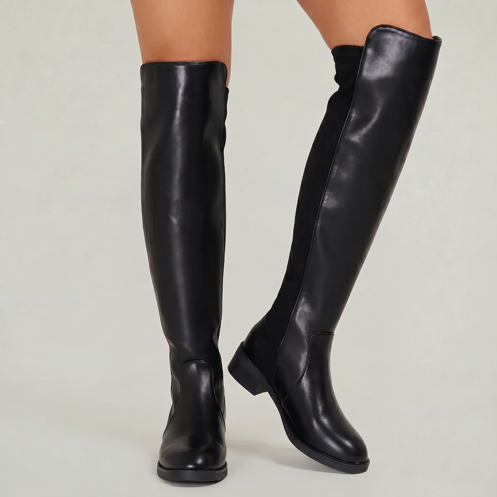 Women’s Knee-High Leather Boots -  Pull-On Tall Boots