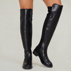 Women’s Knee-High Leather Boots -  Pull-On Tall Boots