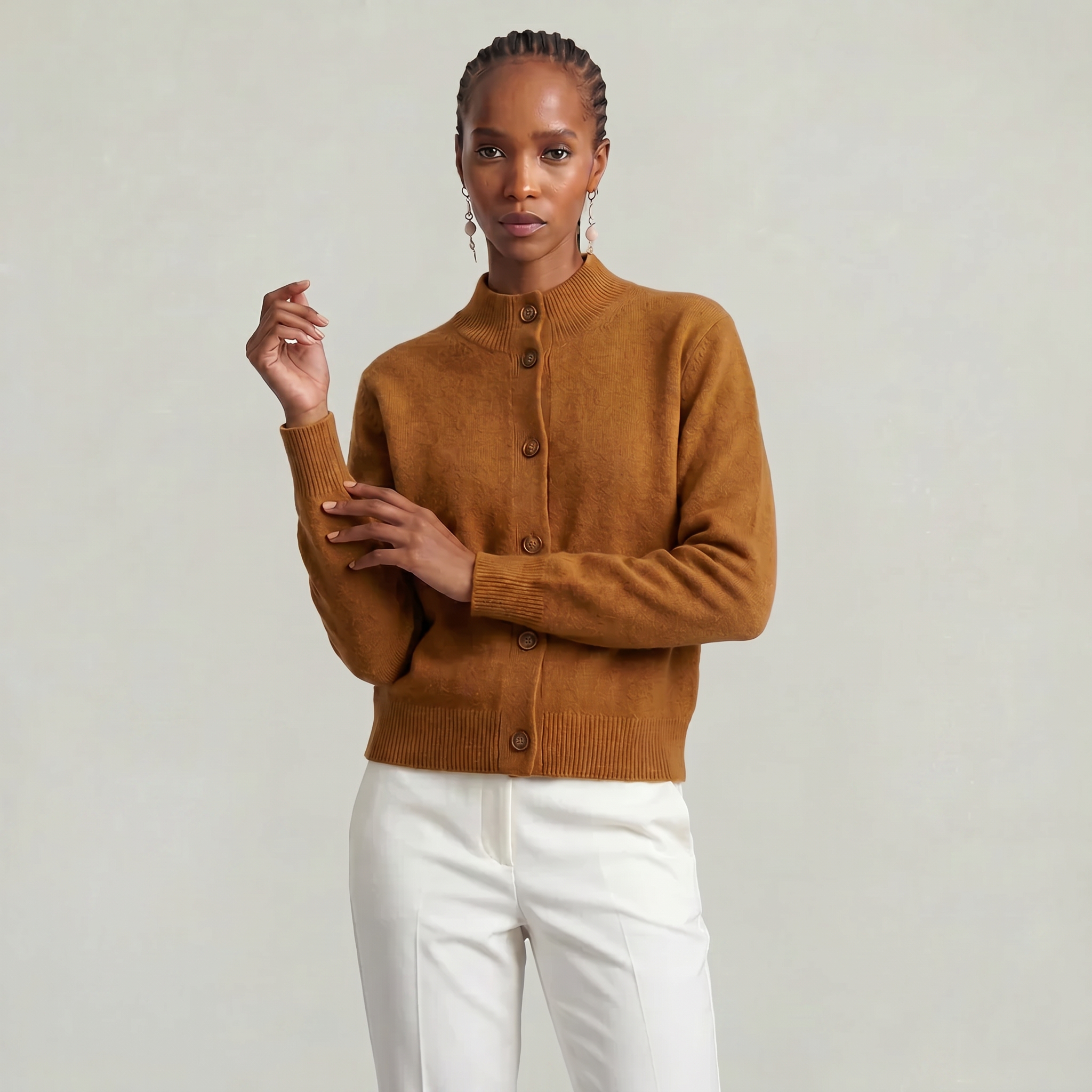 Women’s Button Knit Cardigan - High Neck Warm Relaxed Fit