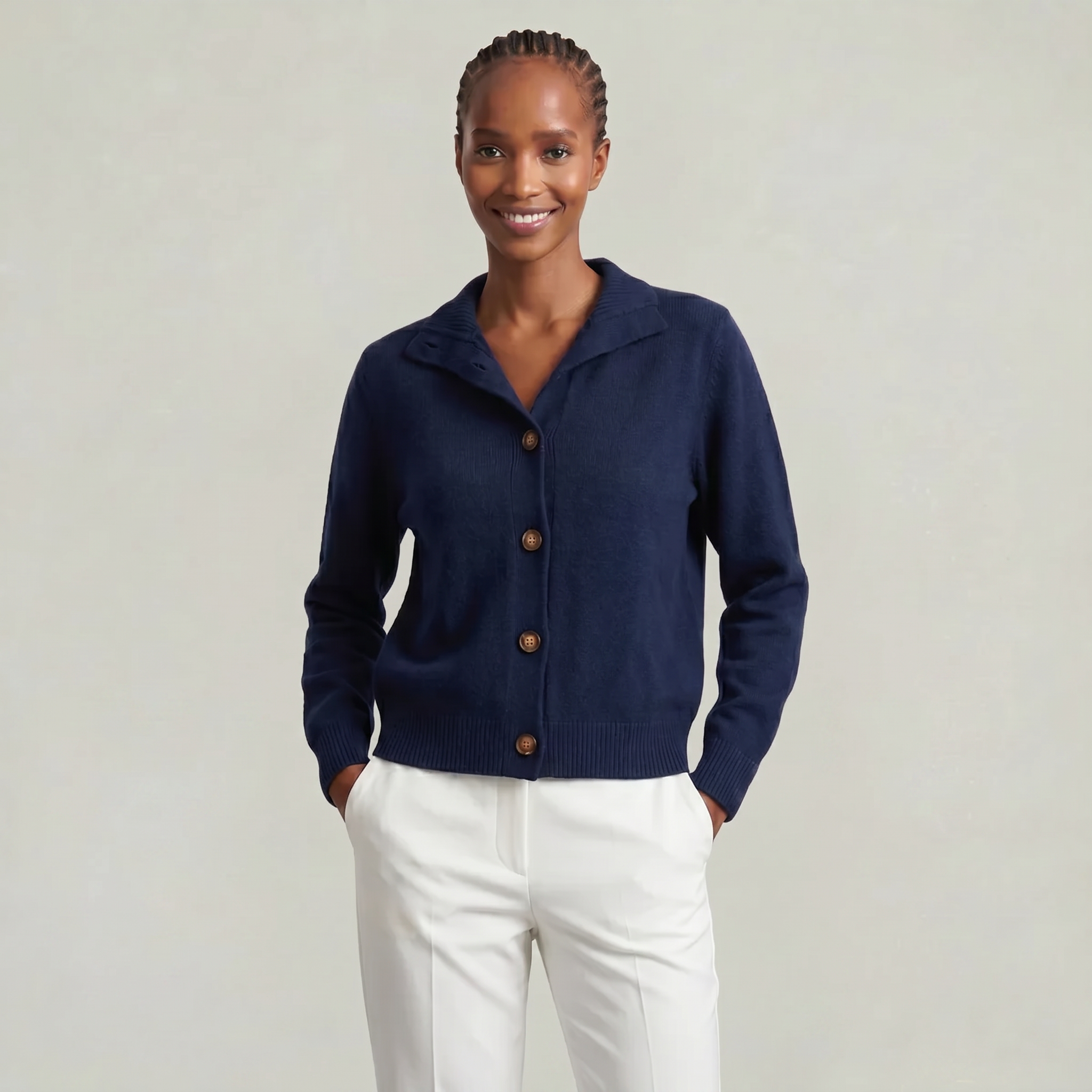 Women’s Button Knit Cardigan - High Neck Warm Relaxed Fit