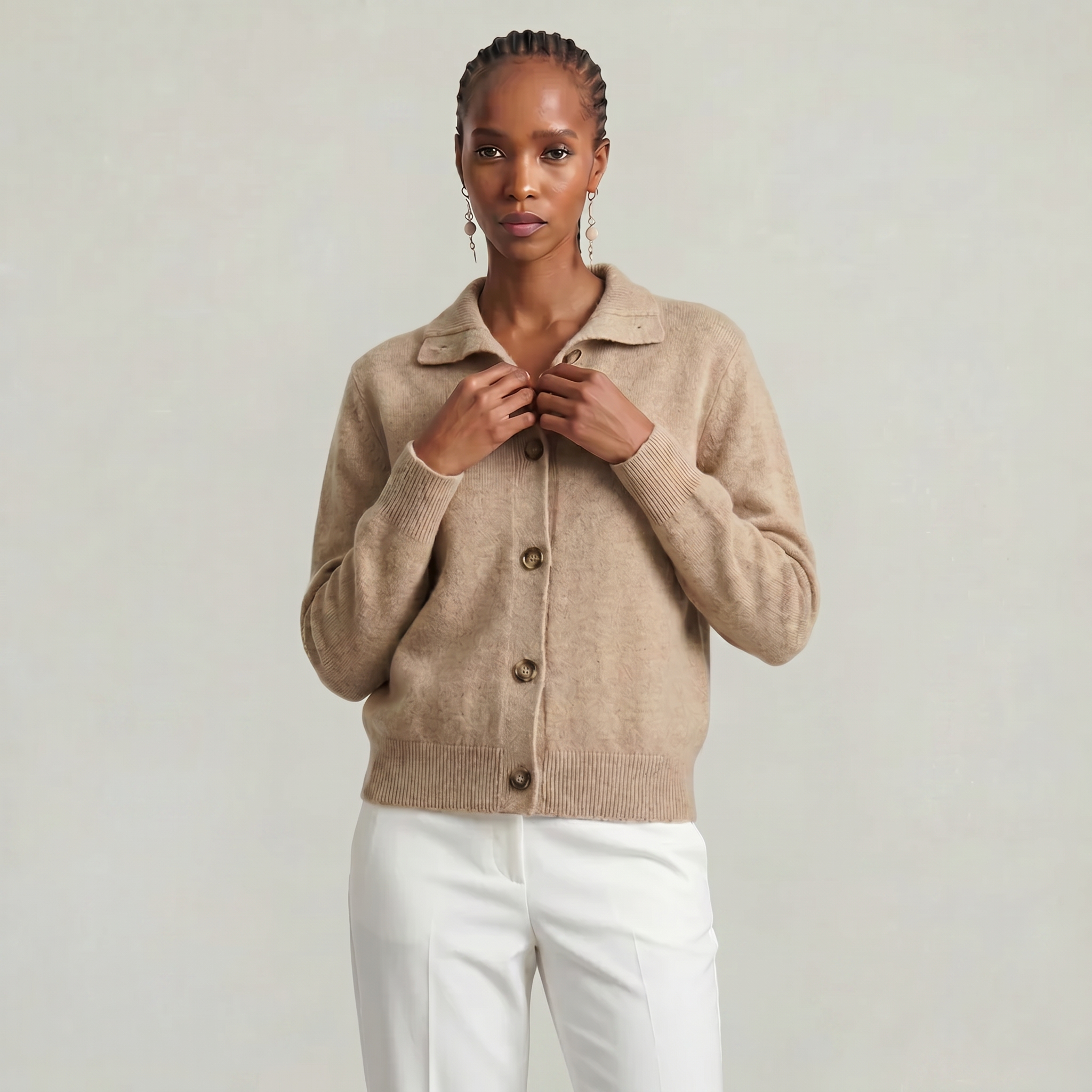 Women’s Button Knit Cardigan - High Neck Warm Relaxed Fit