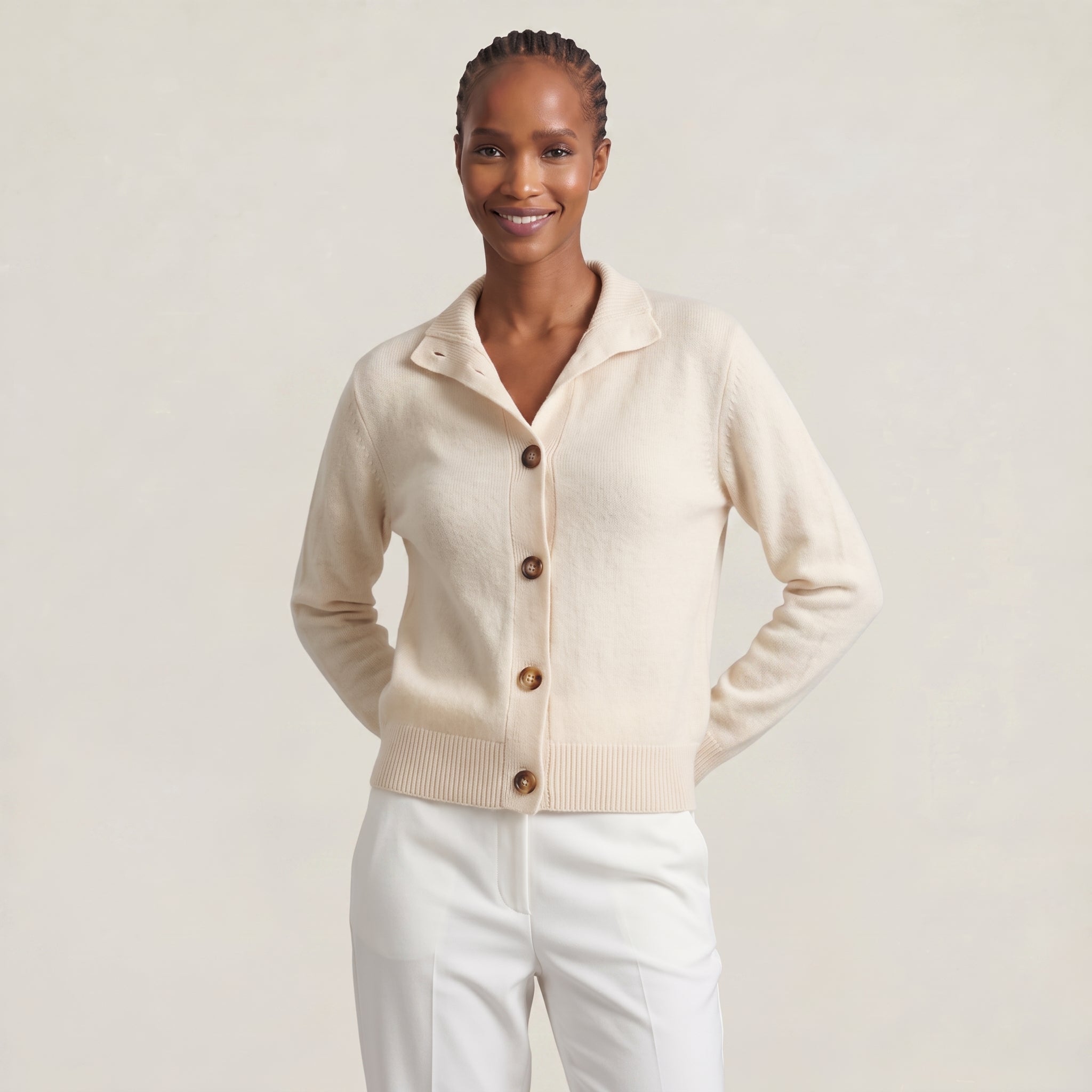 Women’s Button Knit Cardigan - High Neck Warm Relaxed Fit