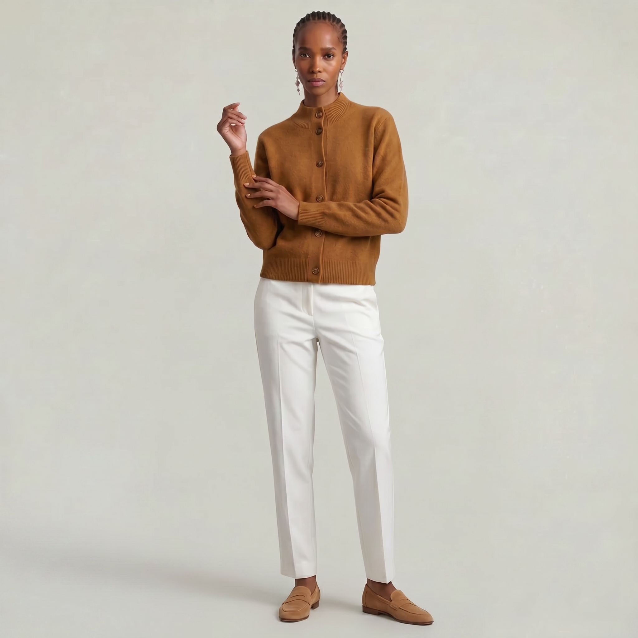 Women’s Button Knit Cardigan - High Neck Warm Relaxed Fit