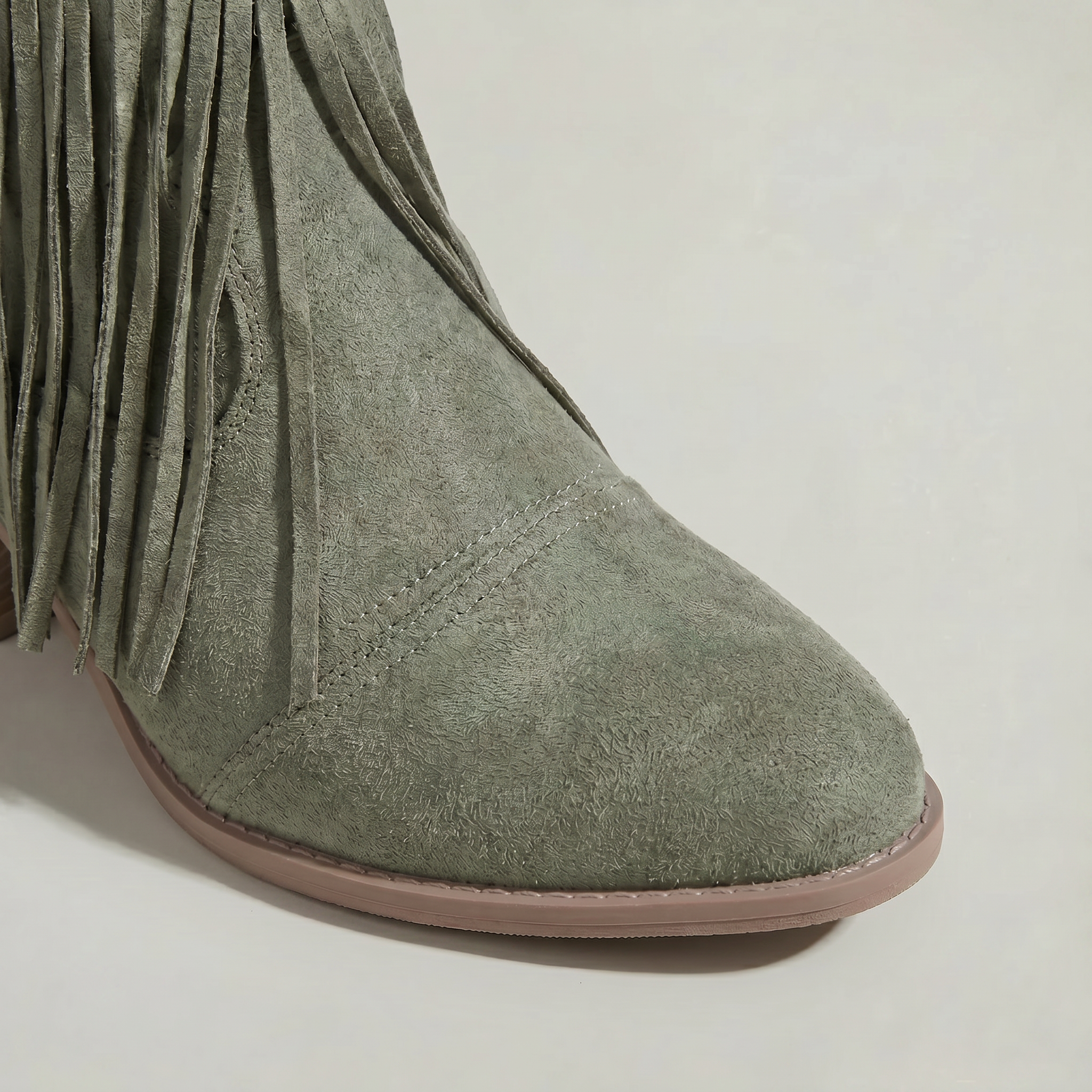 Women’s Fringe Ankle Boots - Studded Block Heel Western Fit