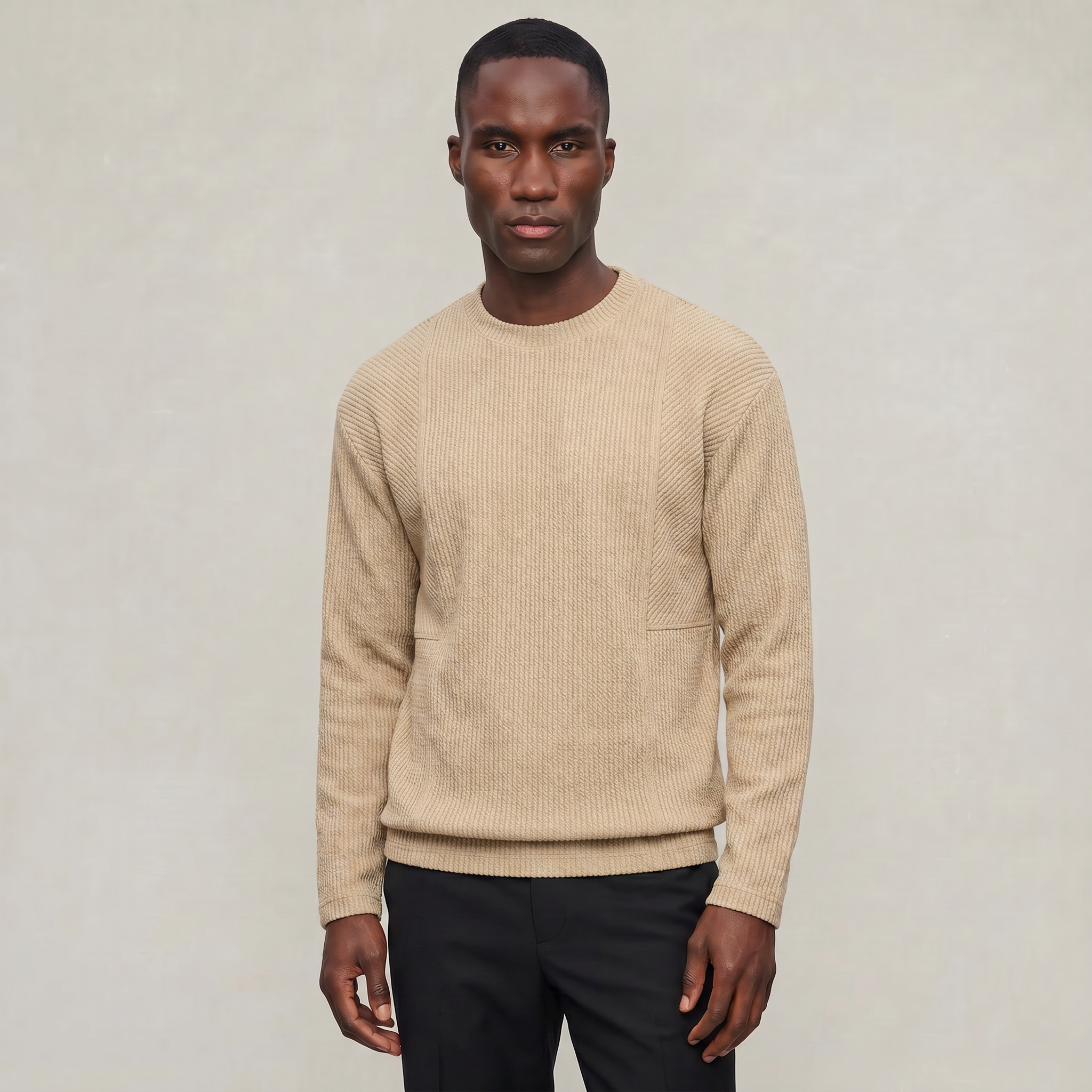 Men's Textured Knit Crewneck Sweater - Long Sleeve Relaxed Fit Smart Casual Winter Jumper