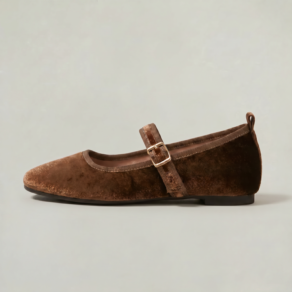 Women’s Low-Cut Square-Toe Flat Shoes - Buckle Strap Comfort Fit