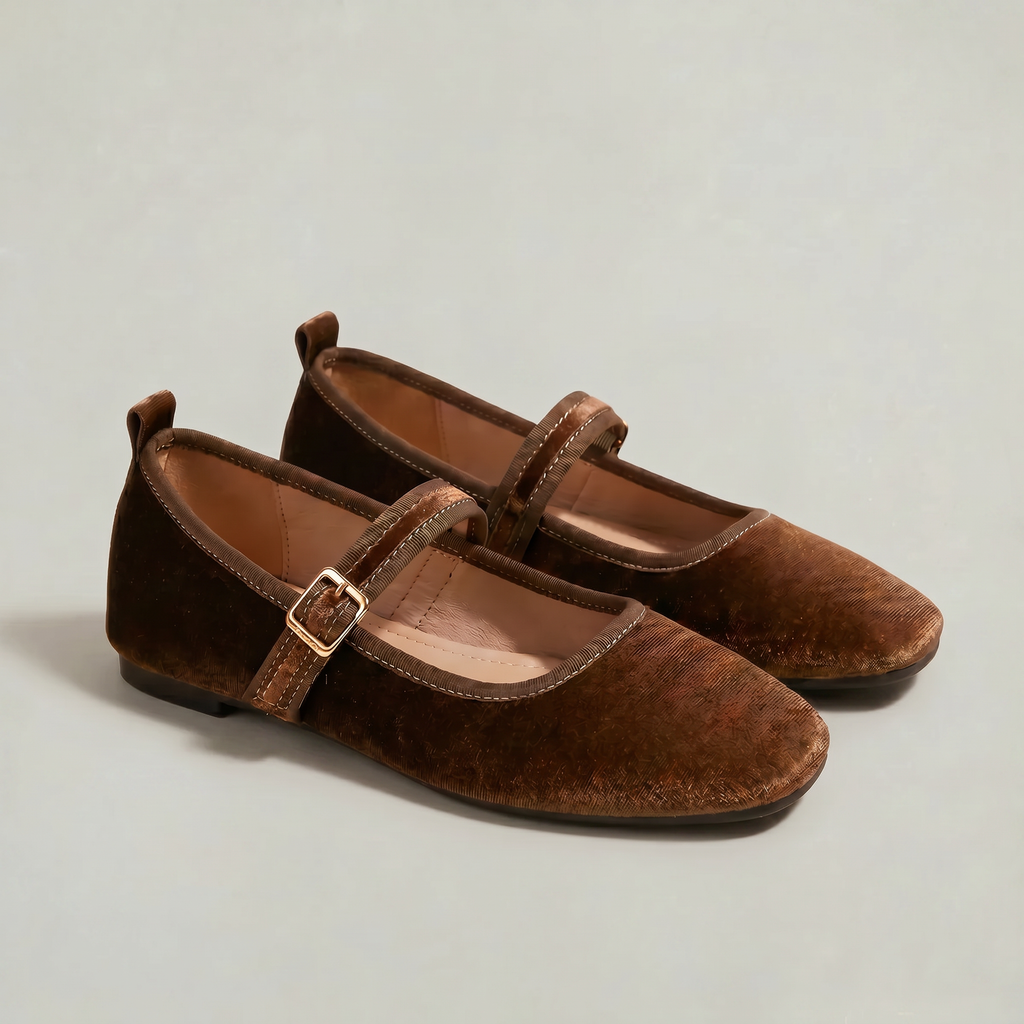 Women’s Low-Cut Square-Toe Flat Shoes - Buckle Strap Comfort Fit