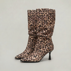 Women’s Leopard Print Slouch Mid-Calf Boots - Stiletto Heel Fit