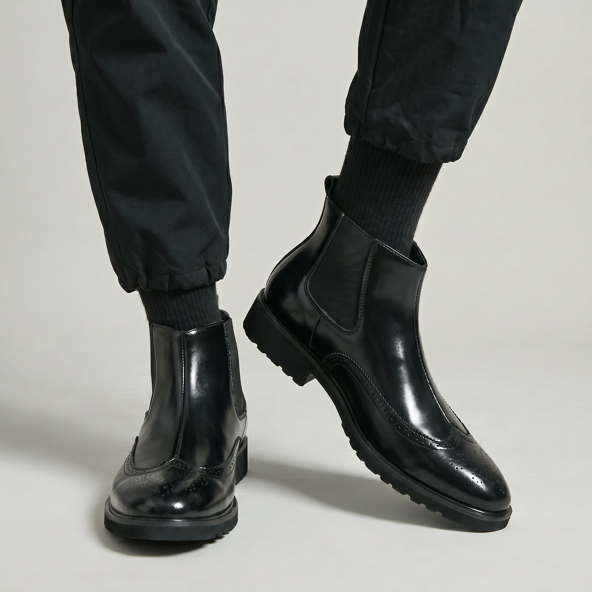Men's Brogue Chelsea Boots - Wingtip Slip-On Ankle Boots Smart Casual Winter