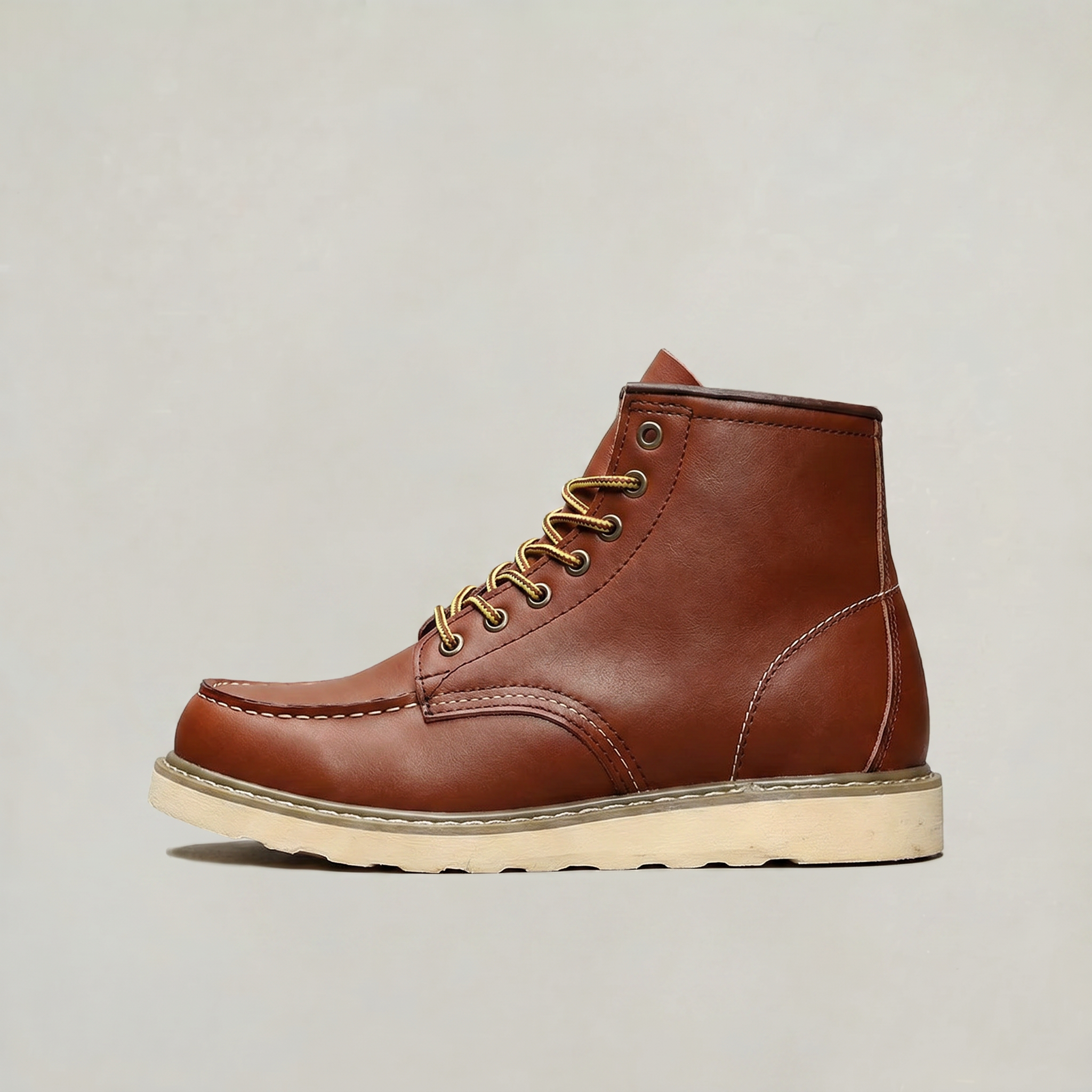 Men's Moc Toe Lace-Up Boots - Heritage Work Boots Brown Leather Winter Ankle Boots