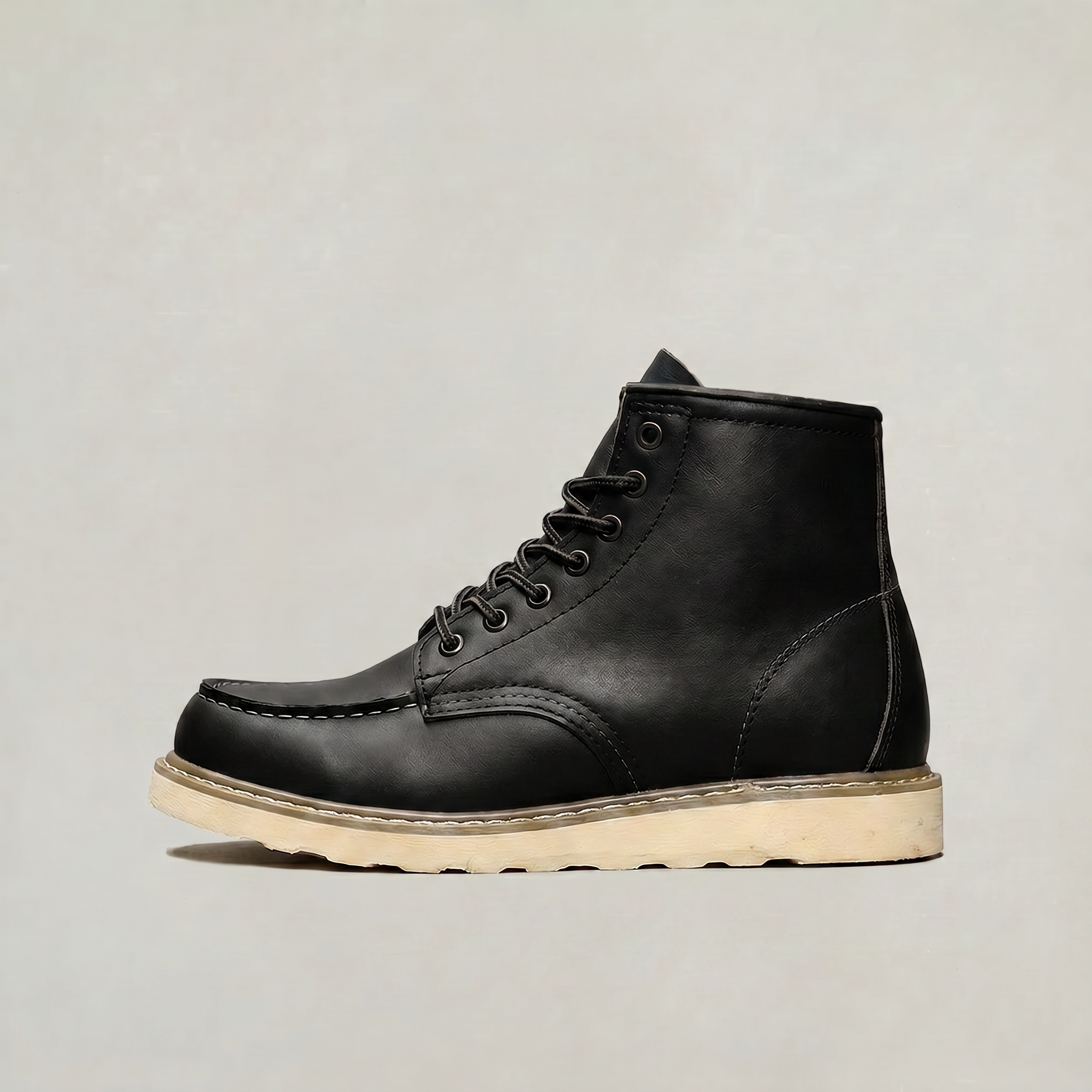 Men's Moc Toe Lace-Up Boots - Heritage Work Boots Brown Leather Winter Ankle Boots