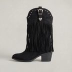 Women’s Fringe Long Boots - Studded Block Heel Western Fit
