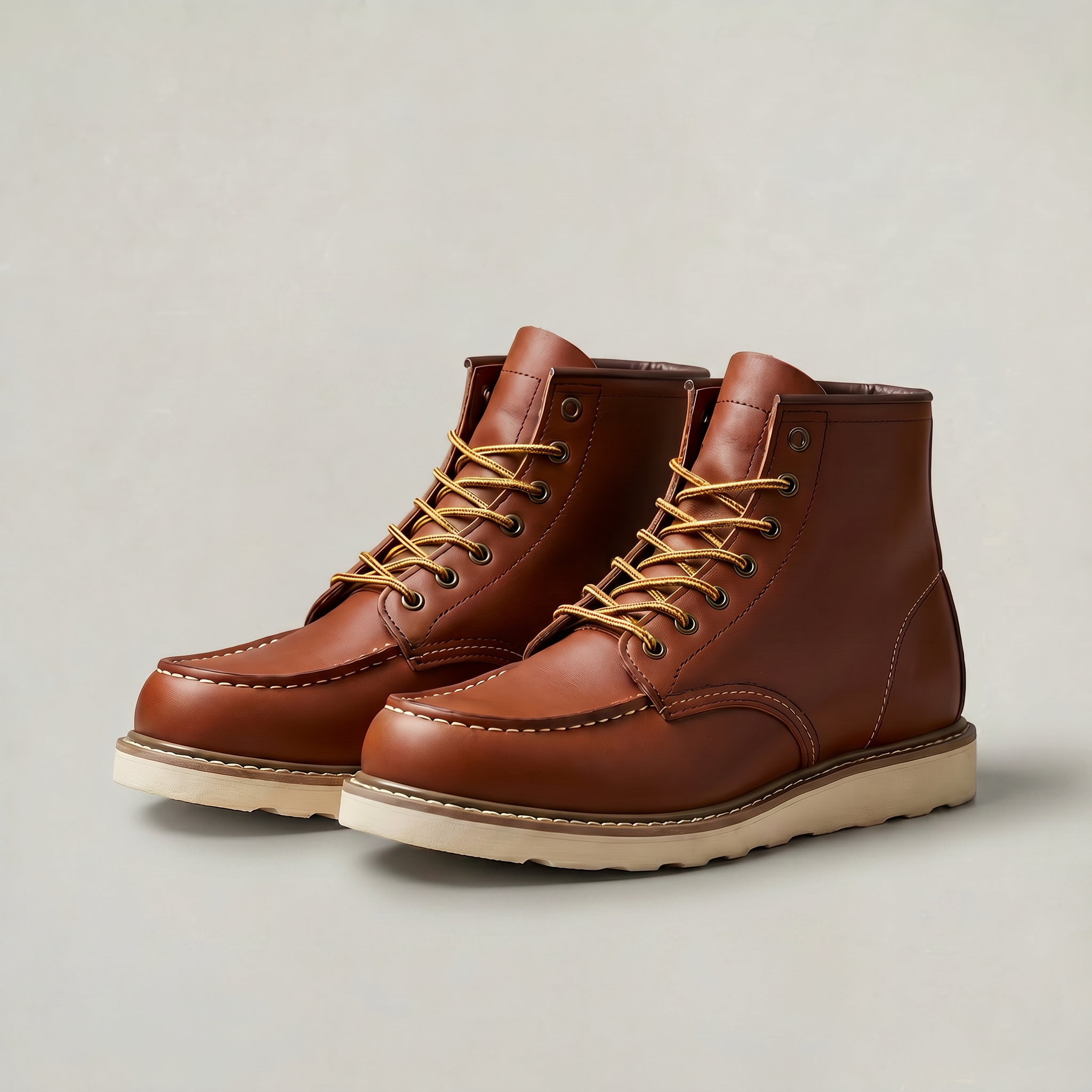 Men's Moc Toe Lace-Up Boots - Heritage Work Boots Brown Leather Winter Ankle Boots