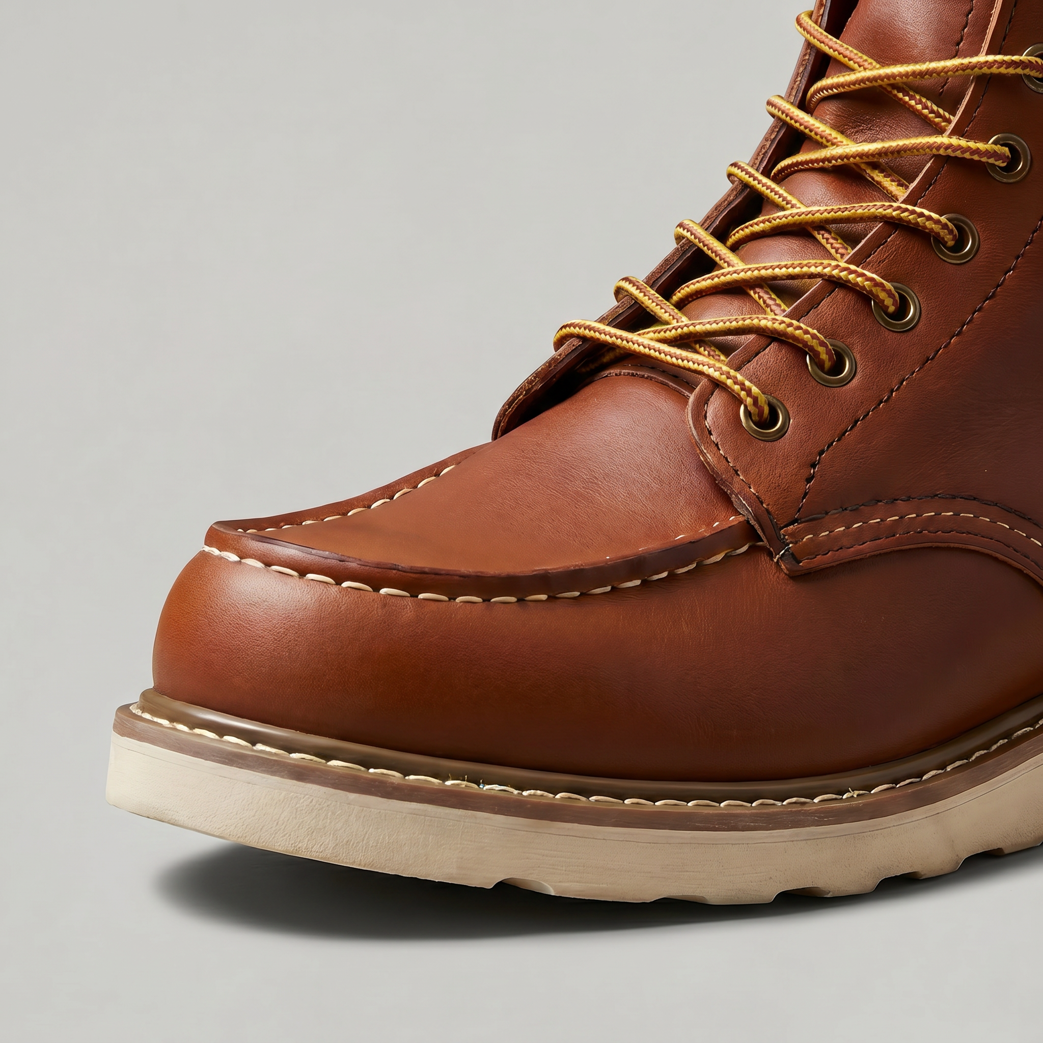Men's Moc Toe Lace-Up Boots - Heritage Work Boots Brown Leather Winter Ankle Boots